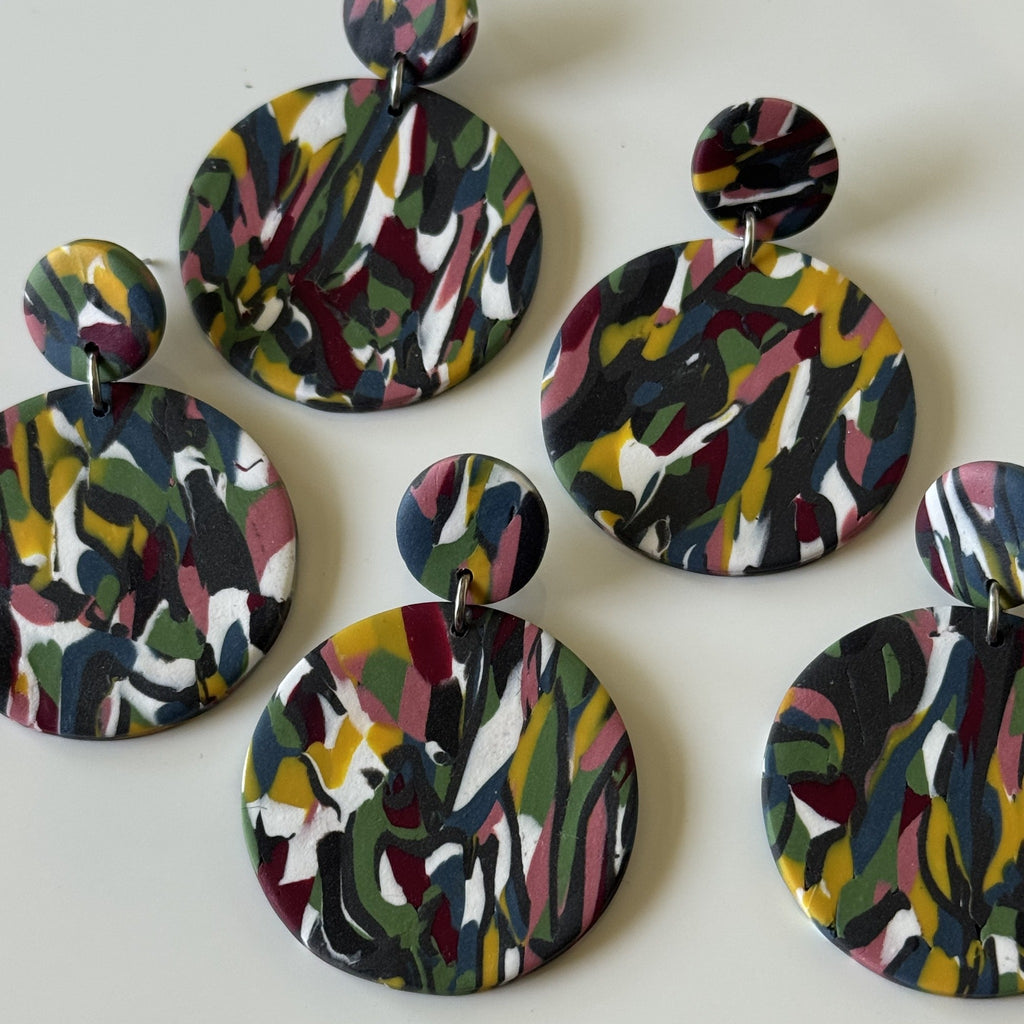 Abstract artistic round polymer clay earrings