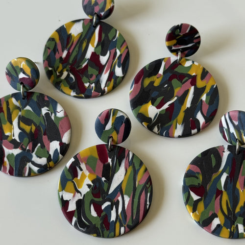 Abstract artistic round polymer clay earrings