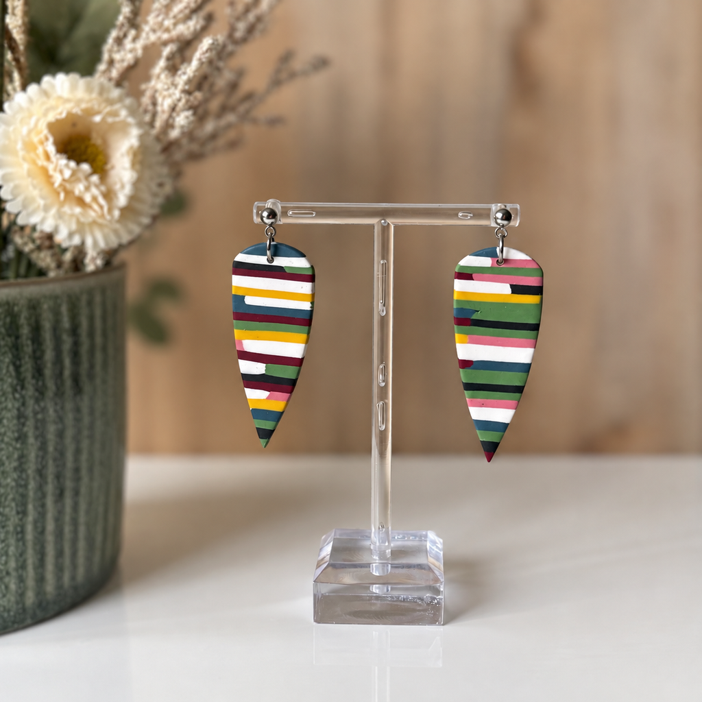 Multicolored dagger polymer clay earrings