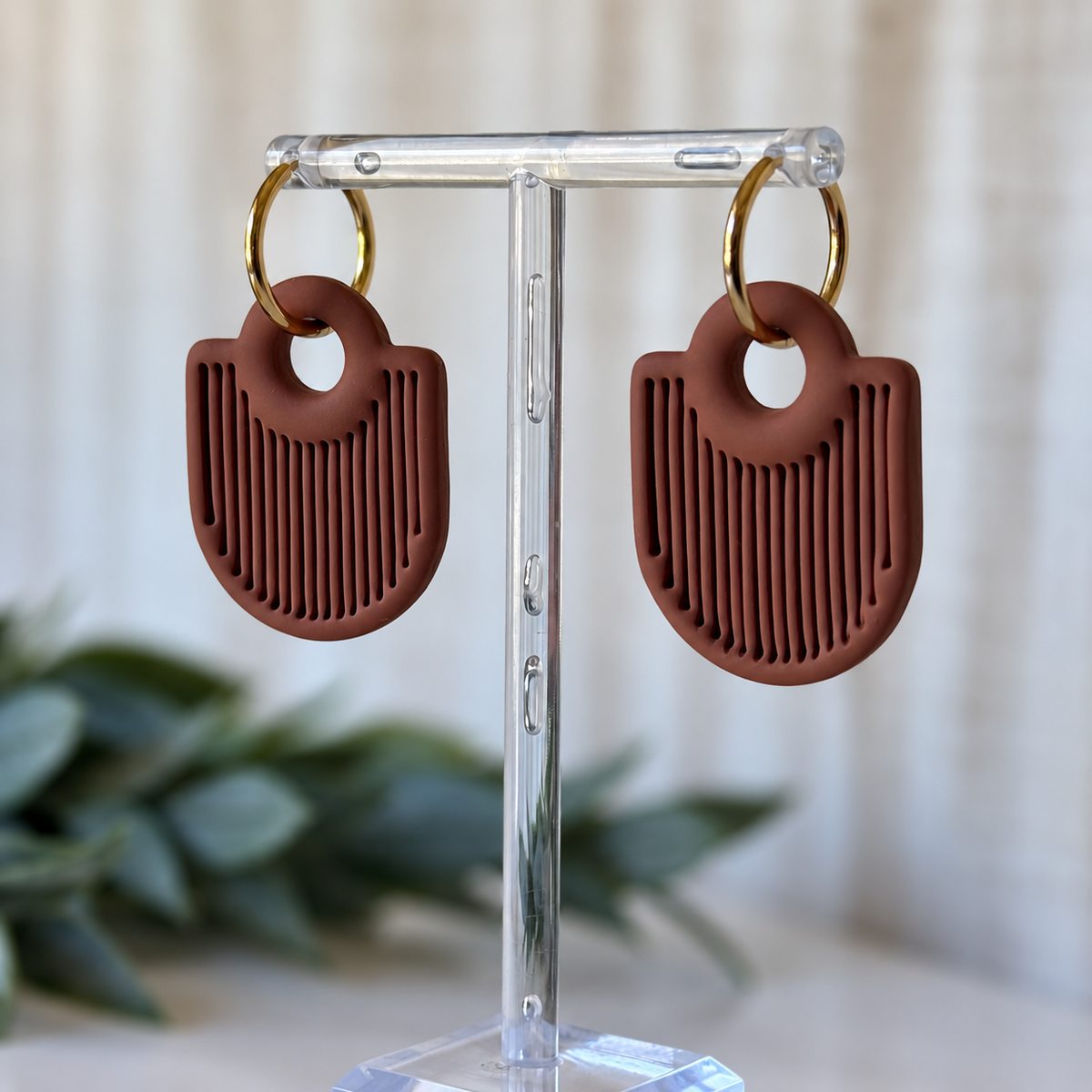 Chocolate brown modern polymer clay earrings