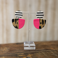 Leopard print hot pink polymer clay earrings