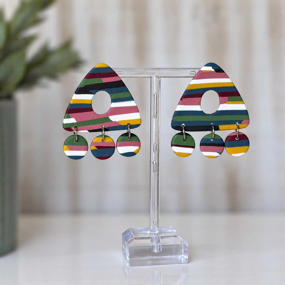 Playful abstract polymer clay drop earrings