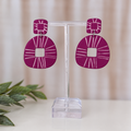 Bold purple and white polymer clay earrings
