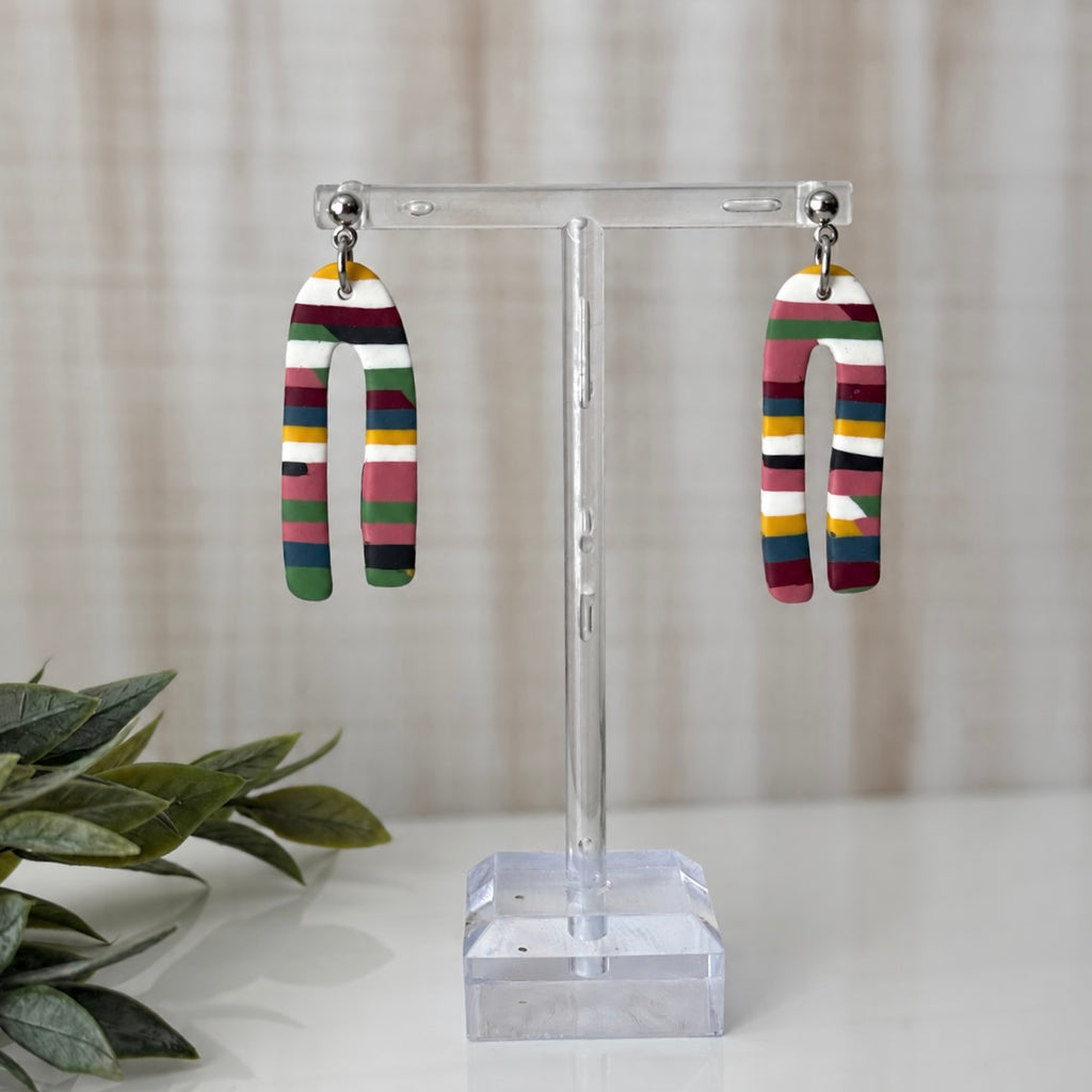 Artistic arched polymer clay earrings