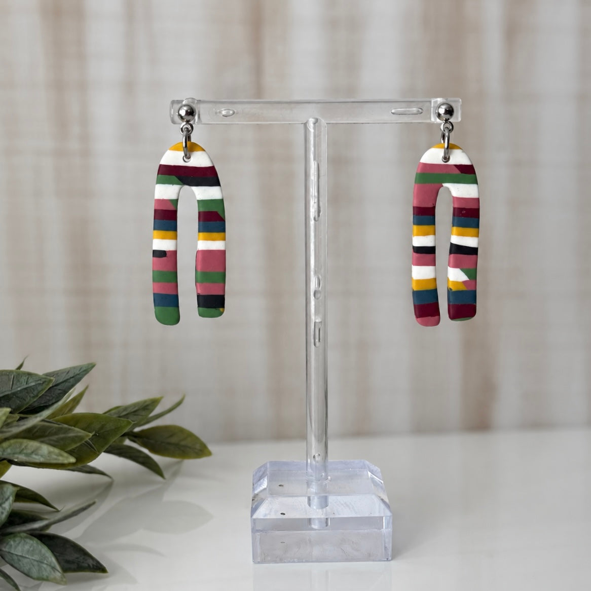 Artistic arched polymer clay earrings
