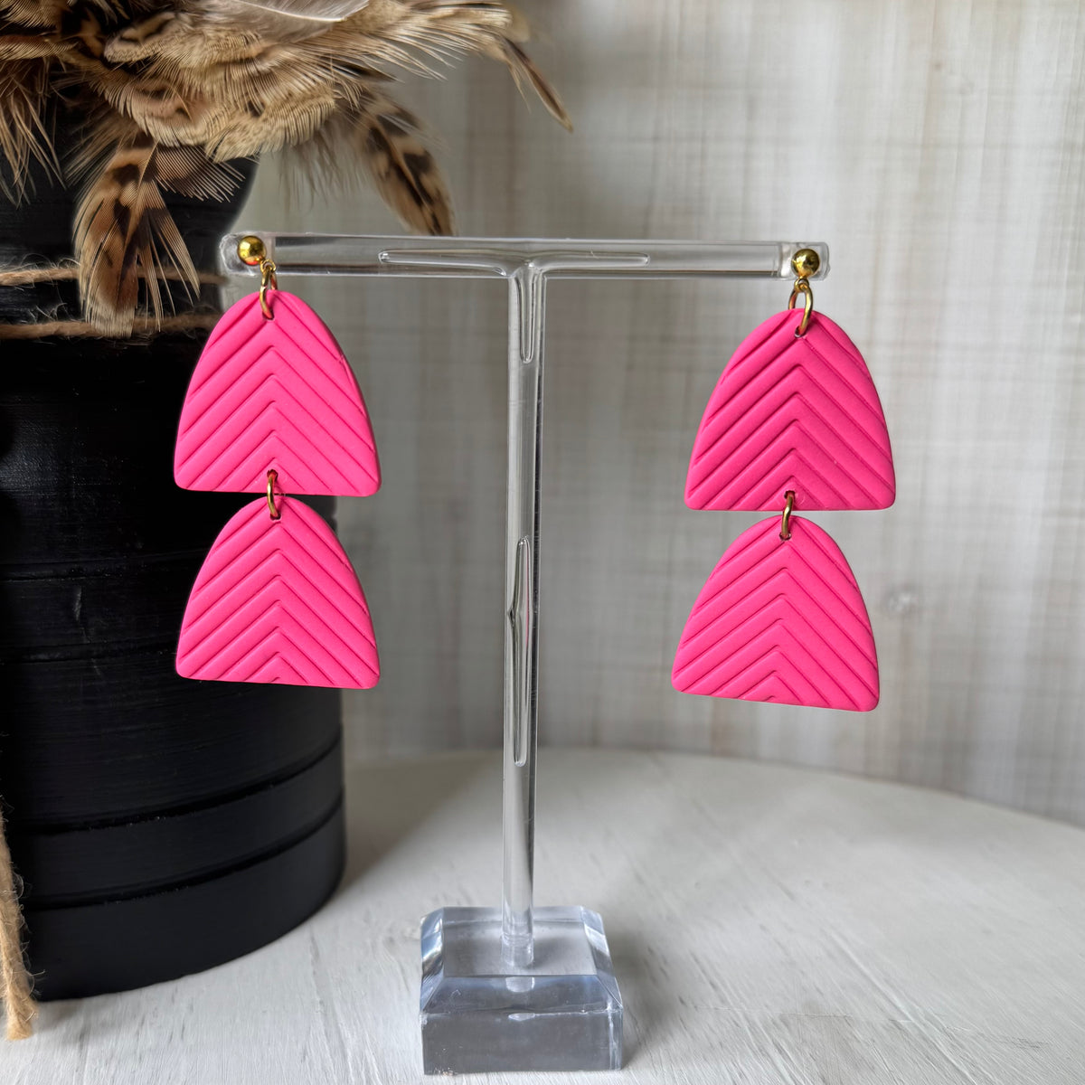 Handcrafted chevron pattern polymer clay earrings
