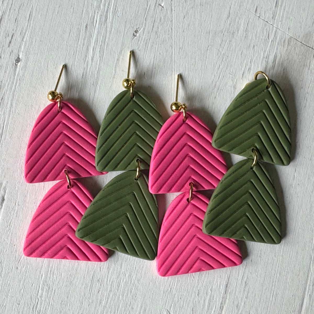 Handcrafted chevron pattern polymer clay earrings