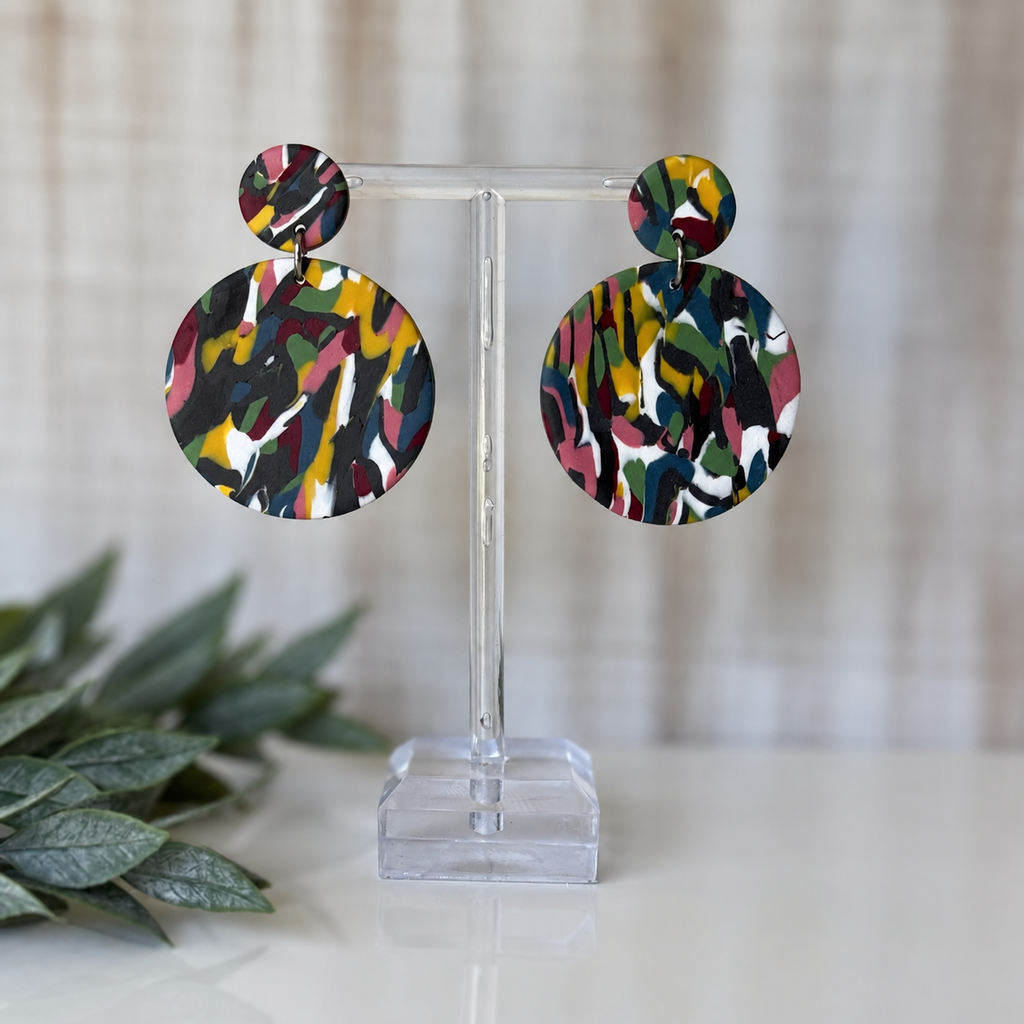 Abstract artistic round polymer clay earrings