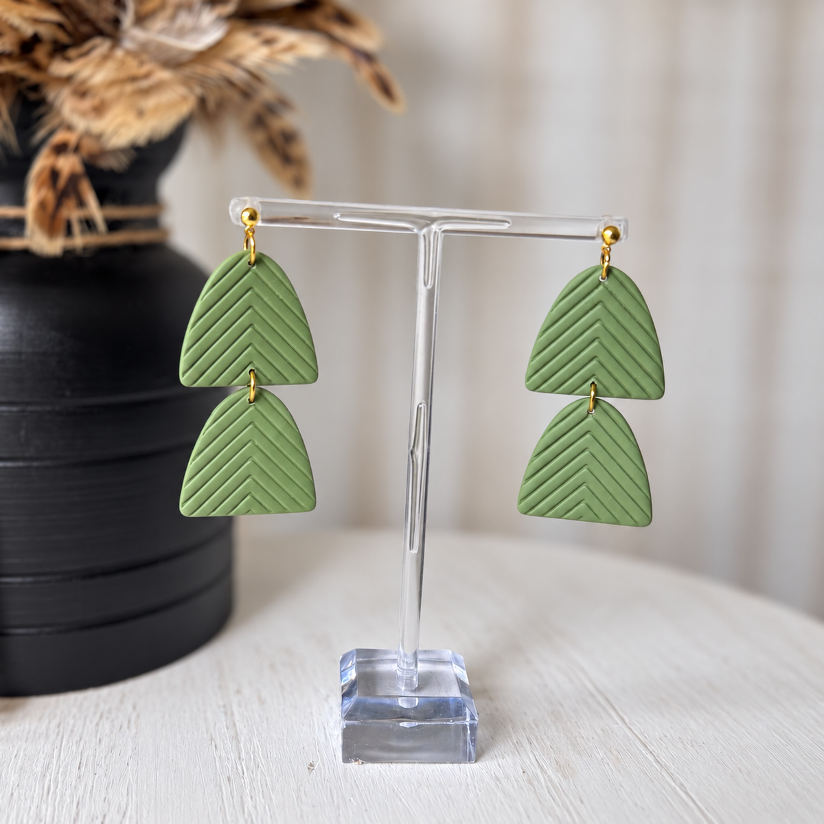 Handcrafted chevron pattern polymer clay earrings