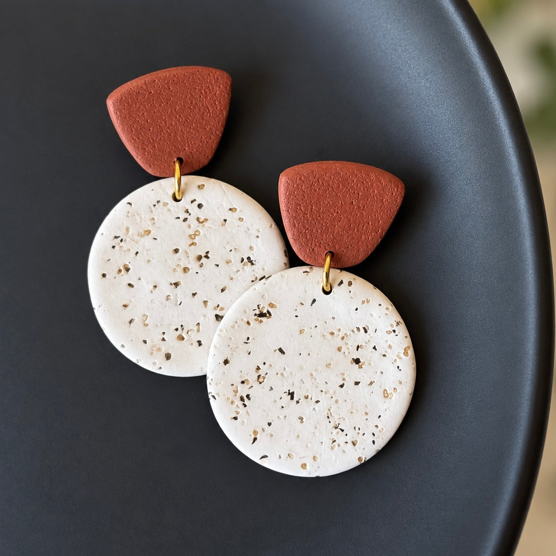 Rust and white speckled polymer clay earrings