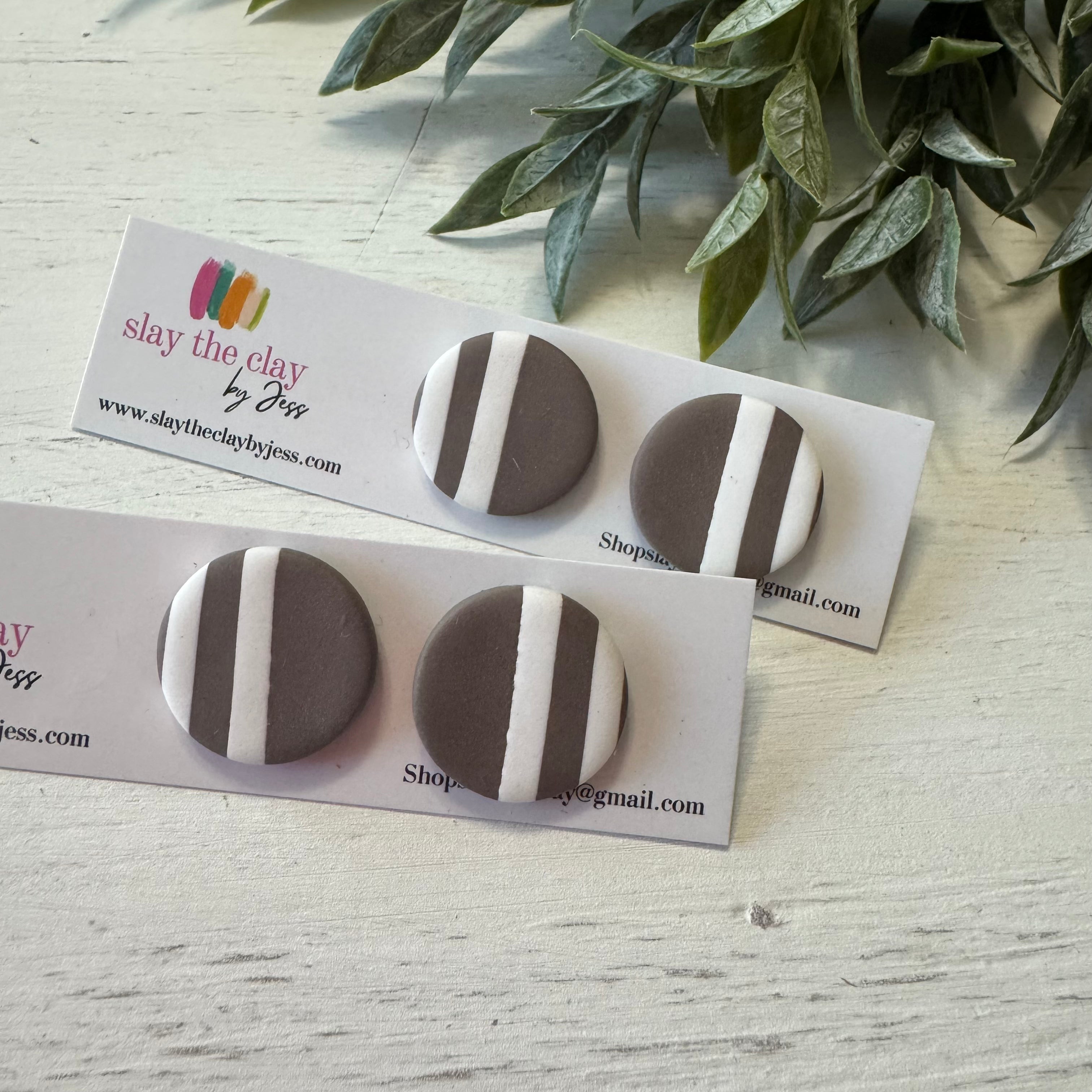 Taupe brown polymer clay stud earrings