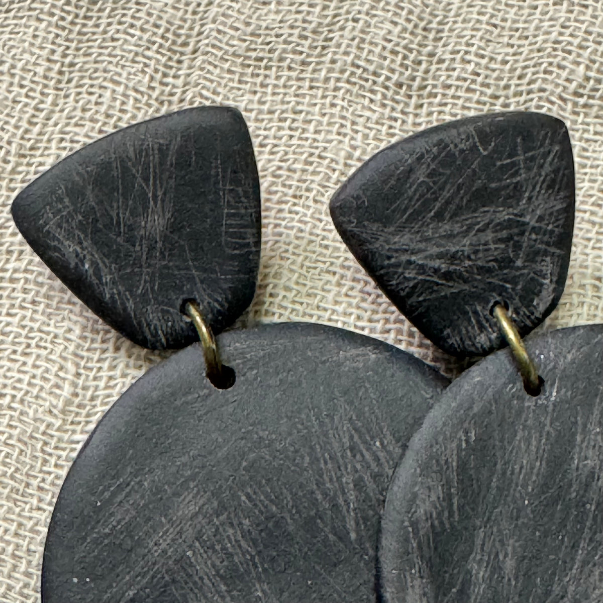 Black textured polymer clay earrings