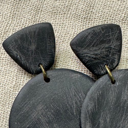 Black textured polymer clay earrings