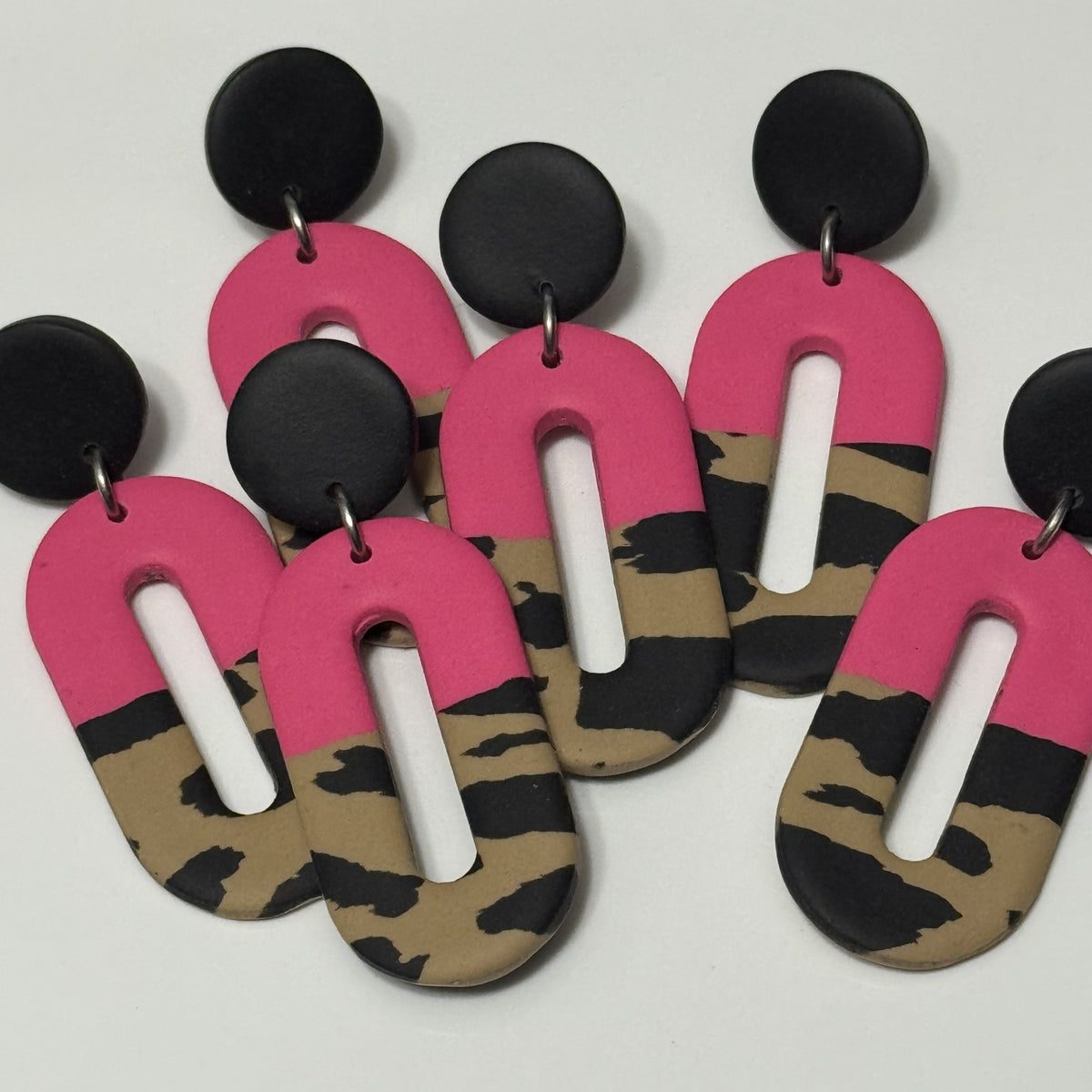 Leopard print statement polymer clay earrings