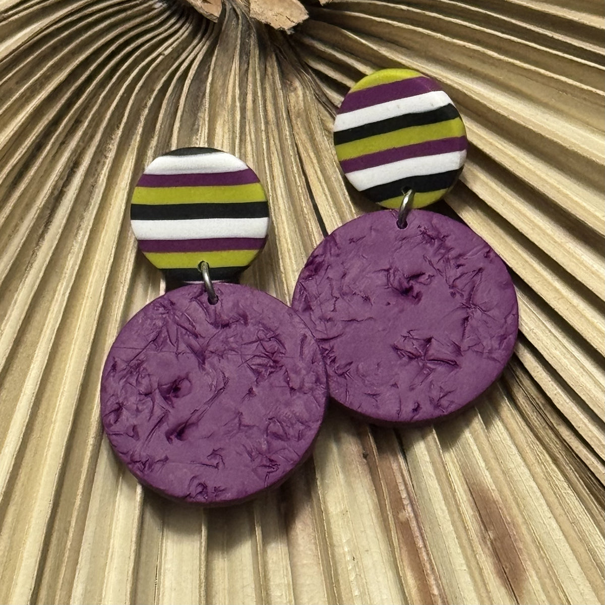 Purple textured polymer clay earrings