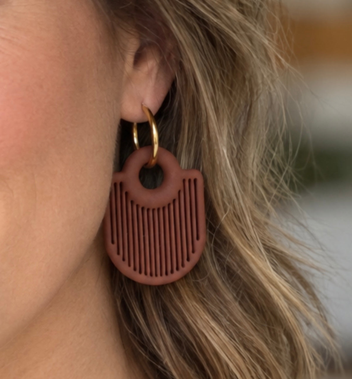 Chocolate brown modern polymer clay earrings