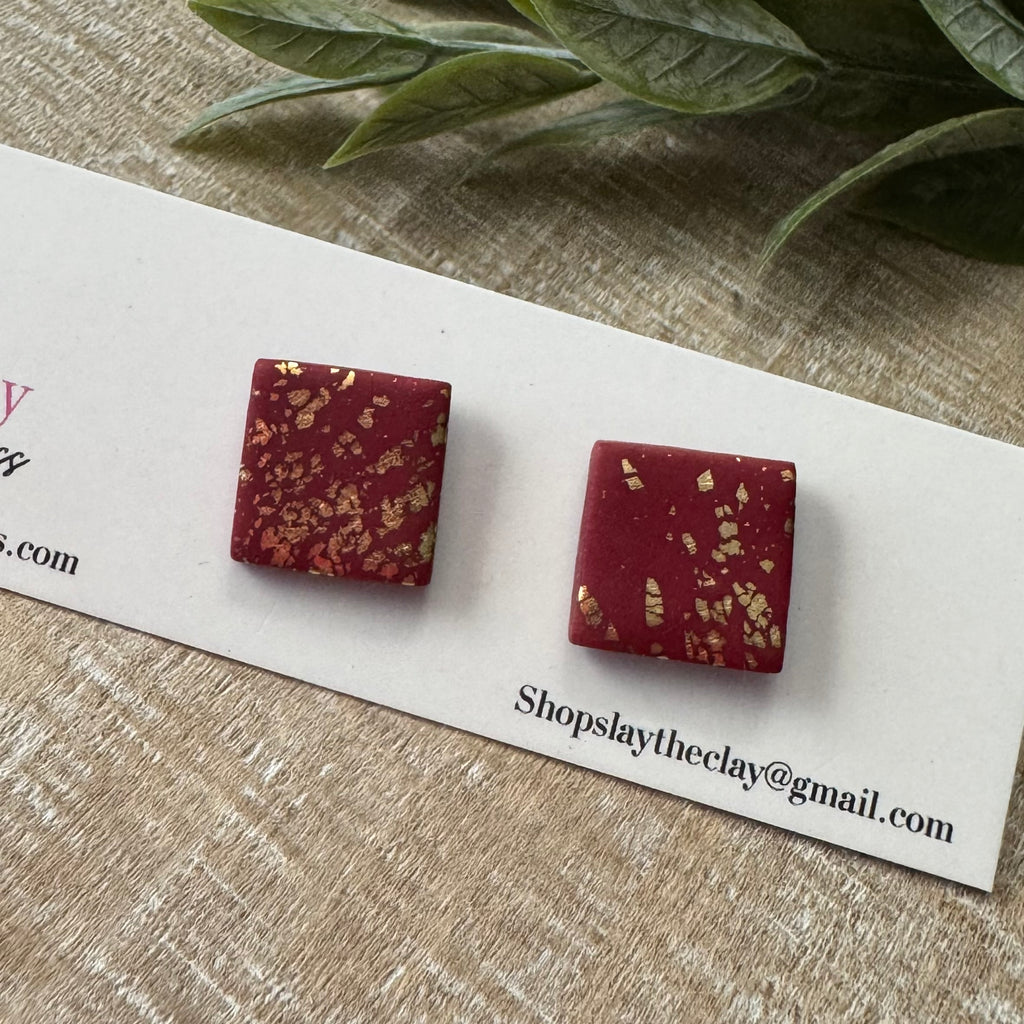 Burgundy gold accent polymer Clay studs