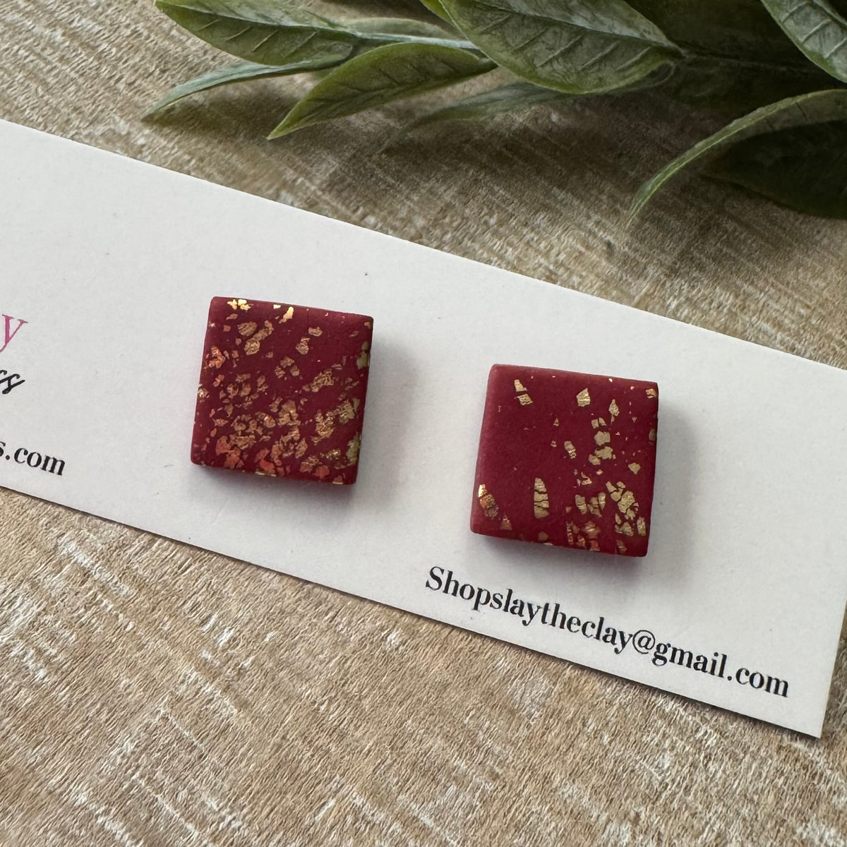 Burgundy gold accent polymer Clay studs