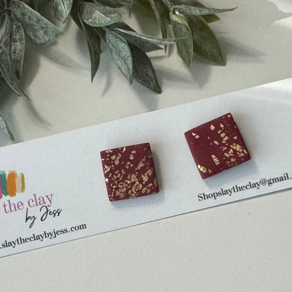 Burgundy gold accent polymer Clay studs