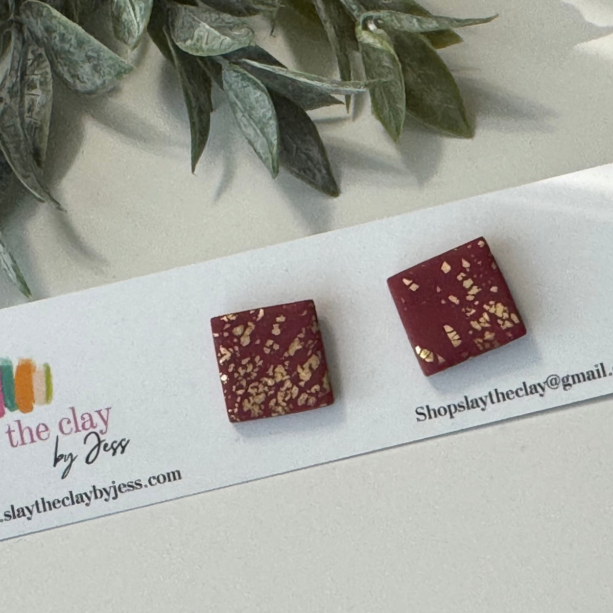 Burgundy gold accent polymer Clay studs