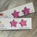 Hot pink glitter polymer clay star studs