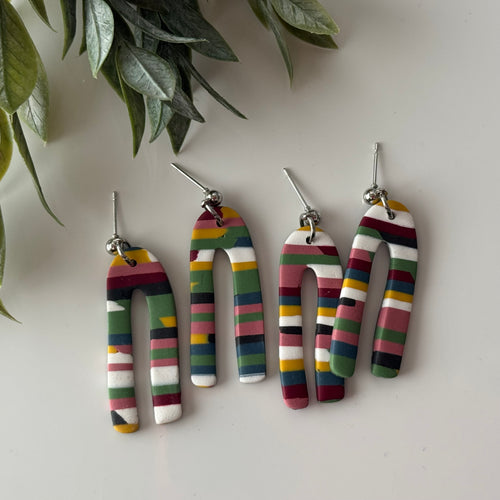 Artistic arched polymer clay earrings