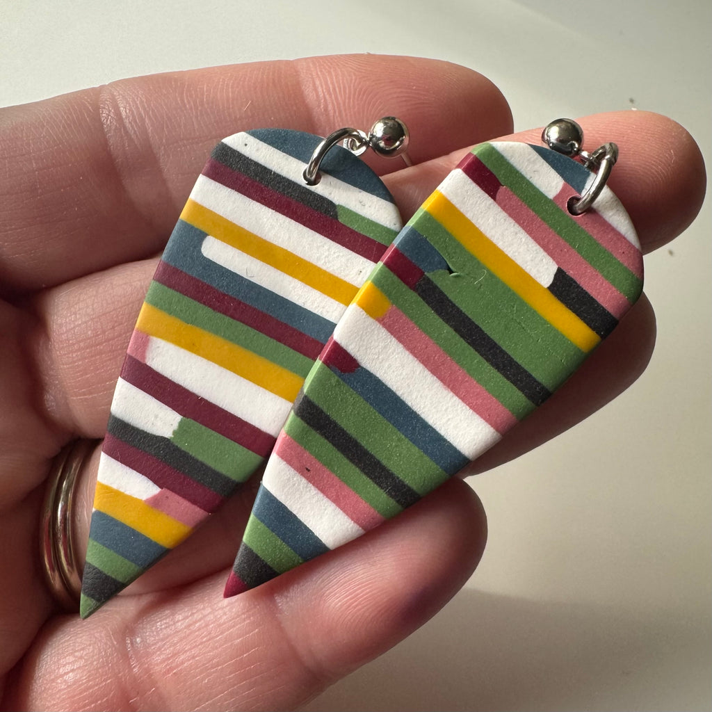 Multicolored dagger polymer clay earrings