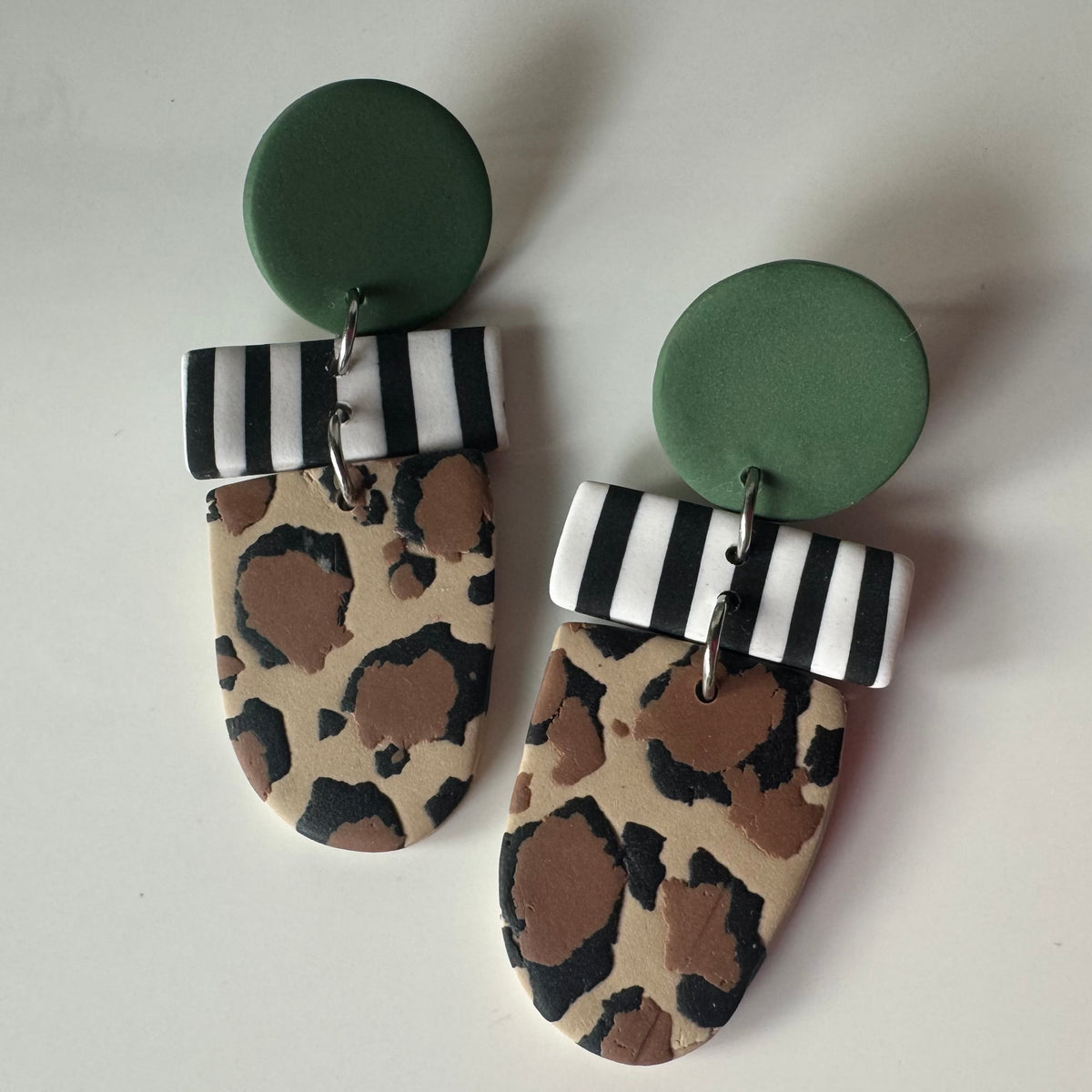 Leopard print statement polymer clay earrings
