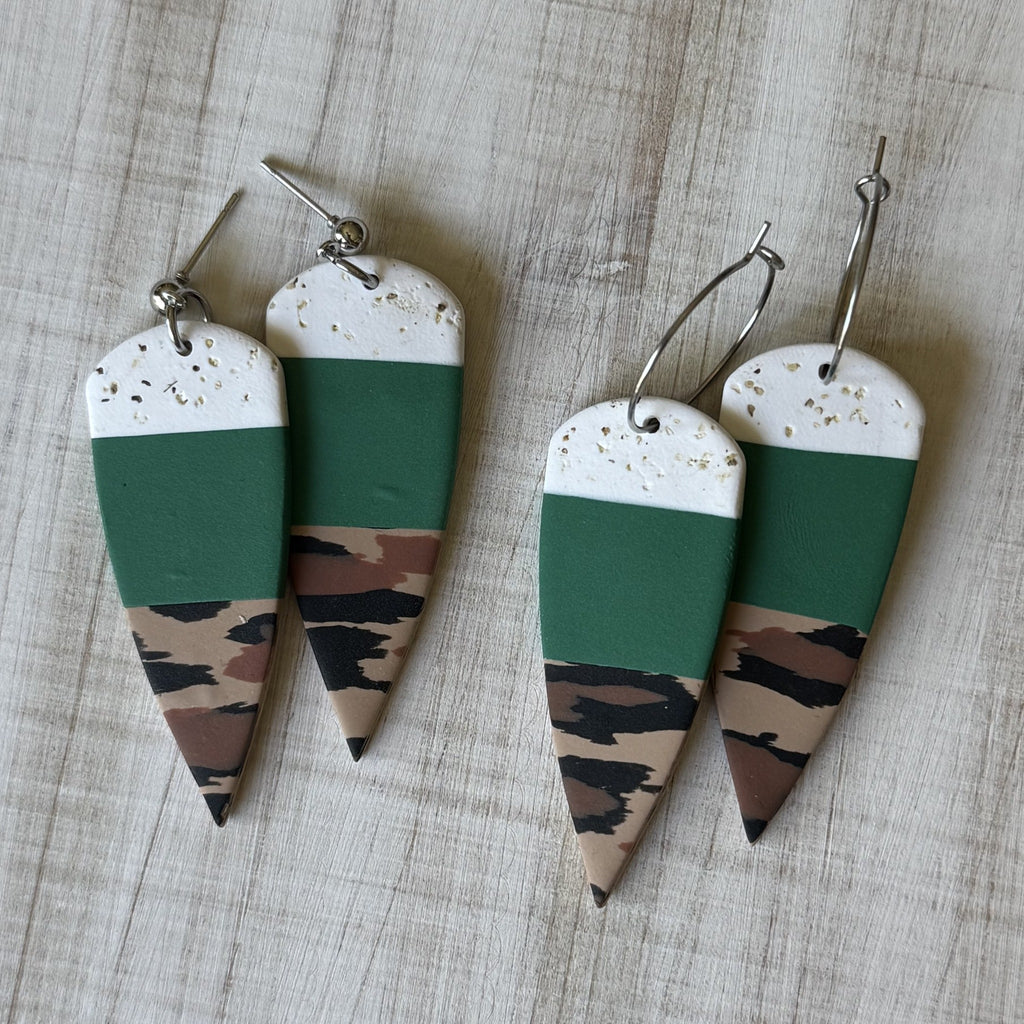 Leopard print dagger polymer clay earrings